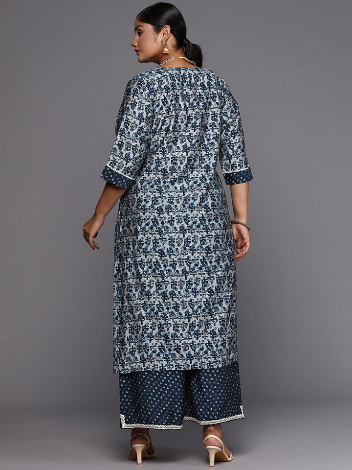 Blue Printed Silk Blend Straight Kurta With Palazzos & Dupatta - Libas