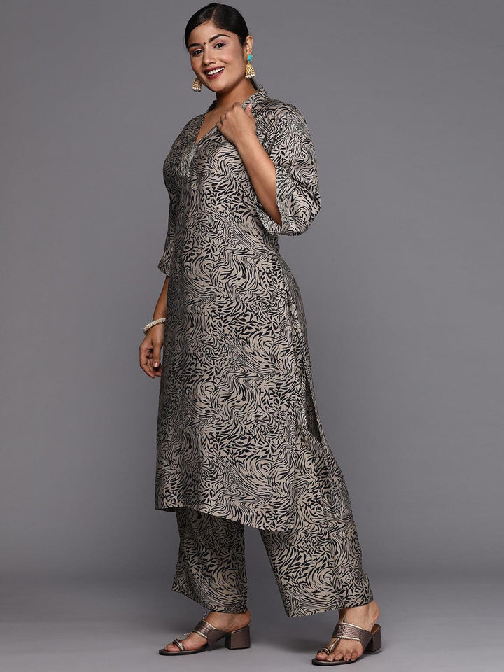 Blue Printed Silk Blend Straight Kurta With Trousers & Dupatta - Libas