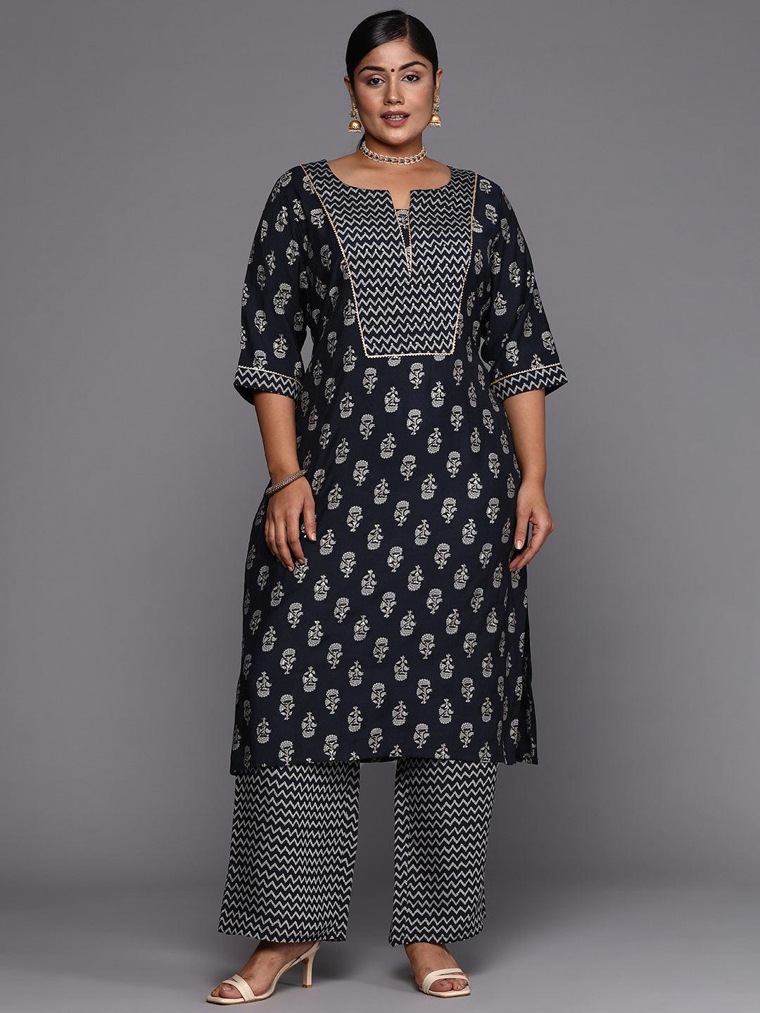 Blue Printed Silk Blend Straight Kurta With Trousers & Dupatta - Libas