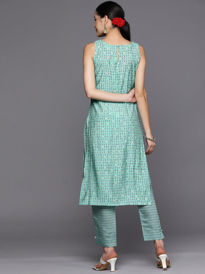 Blue Printed Silk Blend Straight Kurta Set With Trousers - Libas