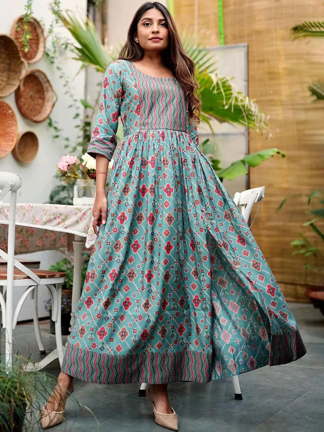 

Buy Blue Printed Silk Dress - 23169O- | Libas Ethnic Wear Online