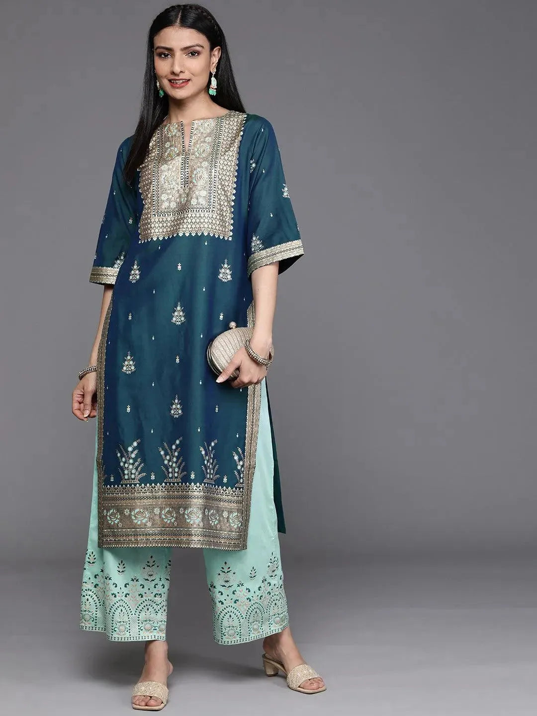 Blue Printed Silk Palazzos - Libas