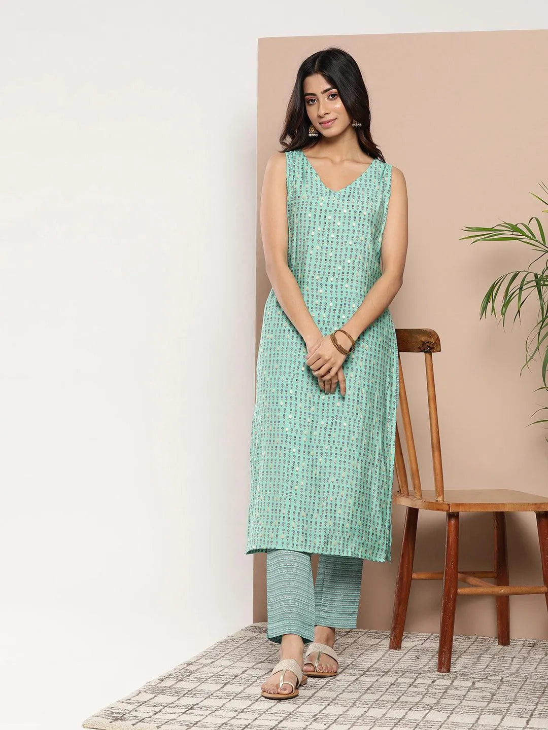 Blue Printed Silk Straight Kurta - Libas 