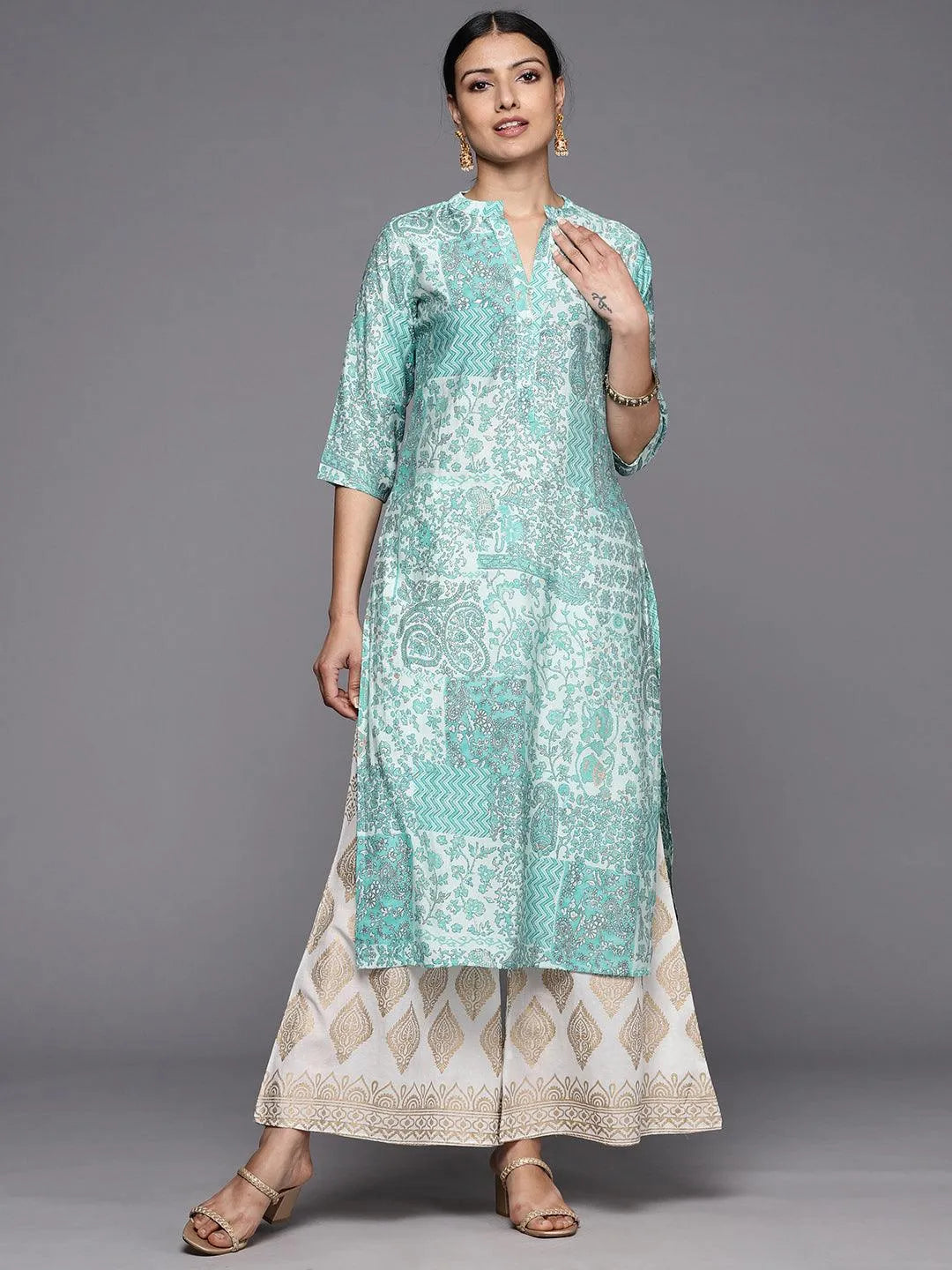 

Blue Printed Silk Straight Kurta