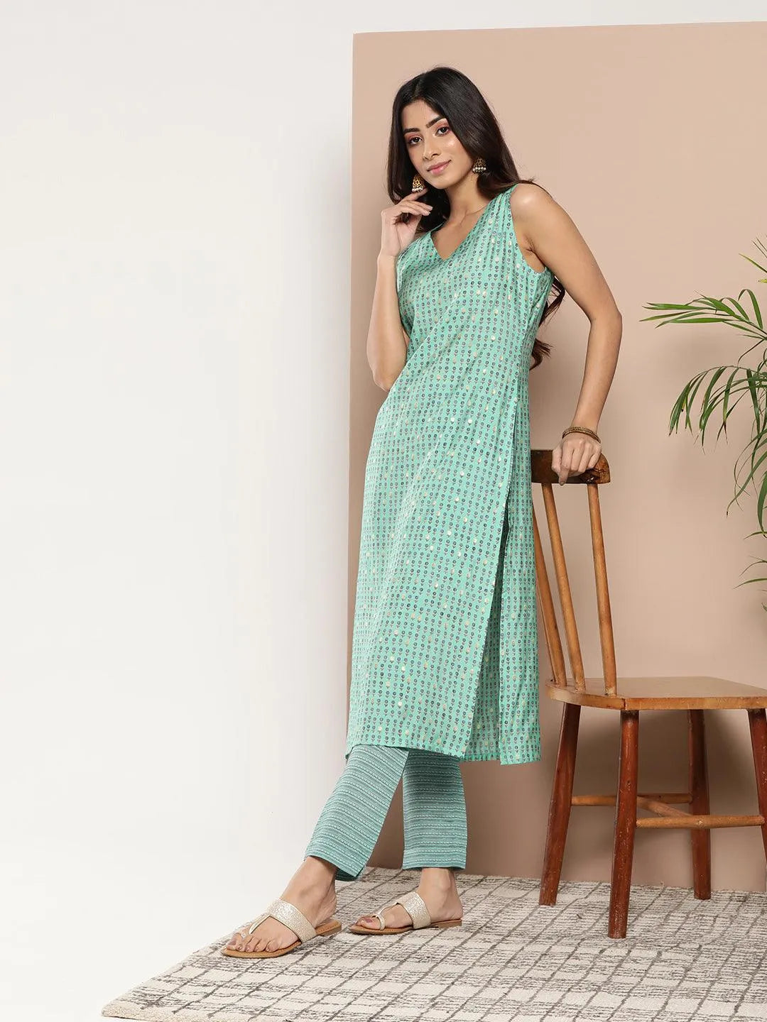 Blue Printed Silk Straight Kurta - Libas 