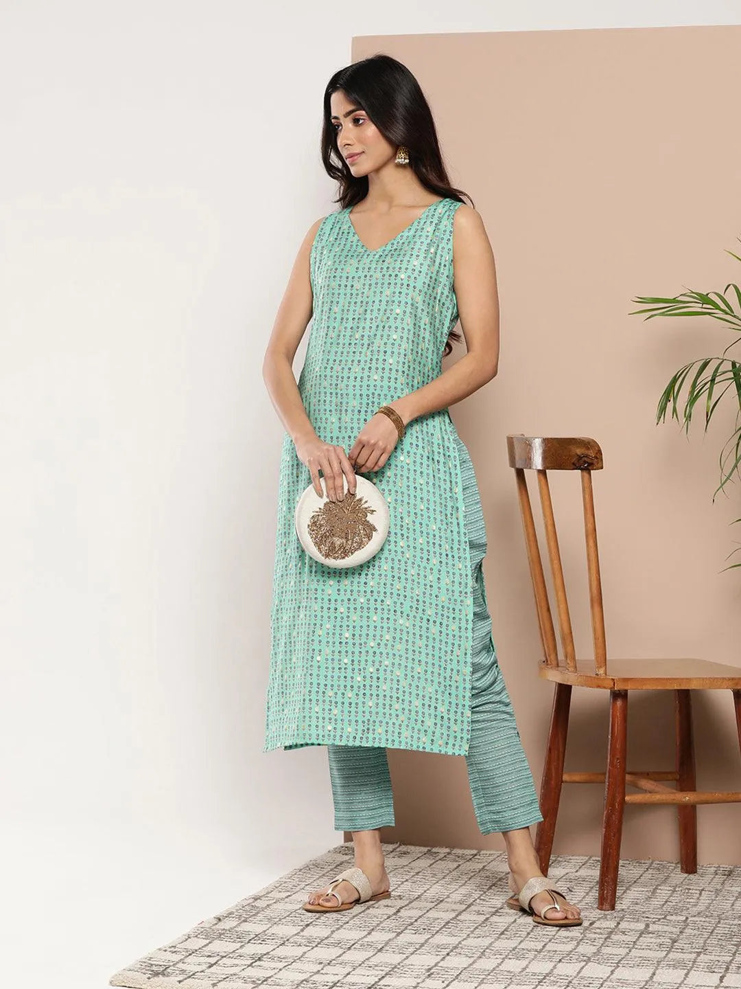 Blue Printed Silk Straight Kurta - Libas