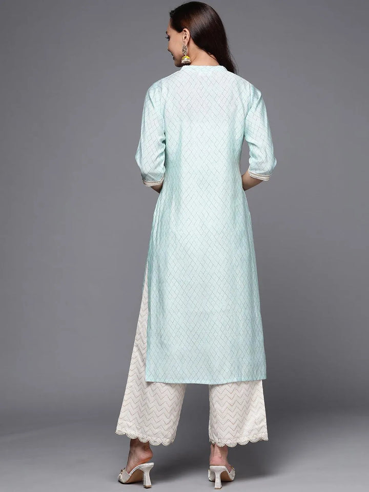 Blue Printed Silk Straight Kurta - Libas