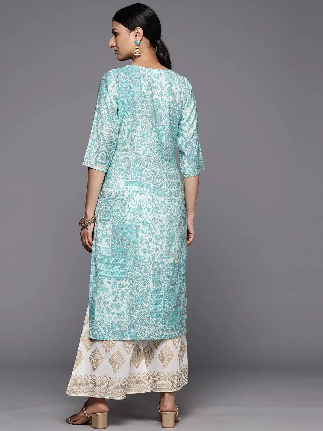 

Blue Printed Silk Straight Kurta