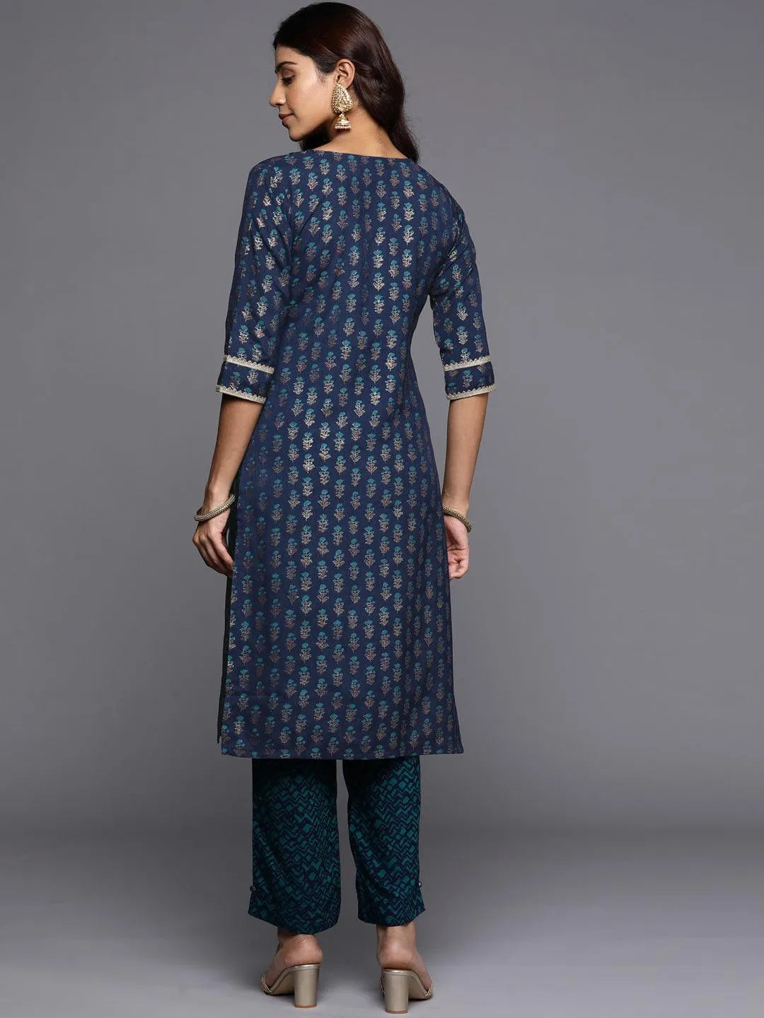 Blue Printed Silk Straight Kurta - Libas 