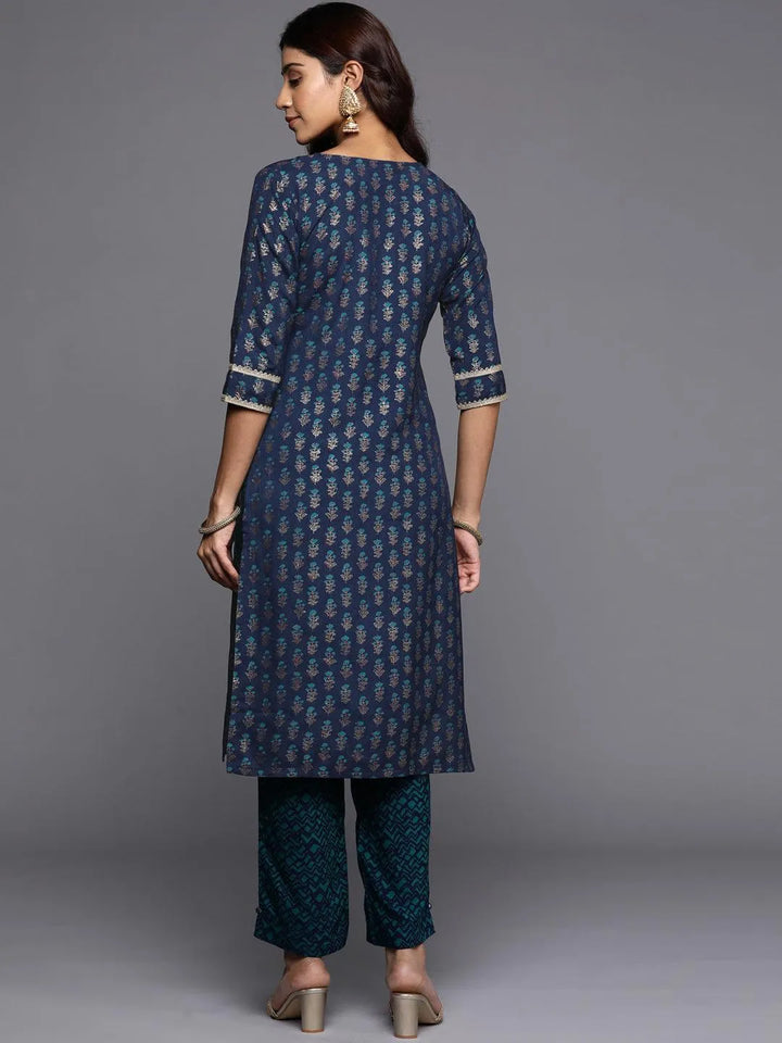 Blue Printed Silk Straight Kurta - Libas