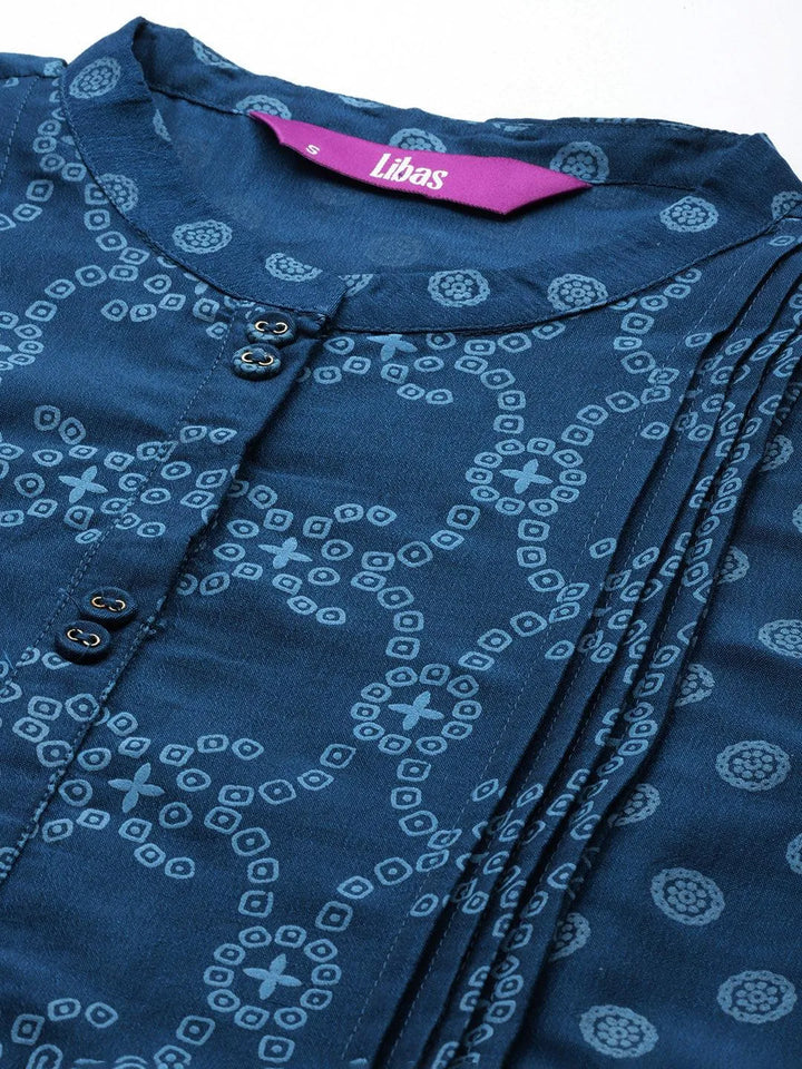 Blue Printed Silk Straight Kurta - Libas