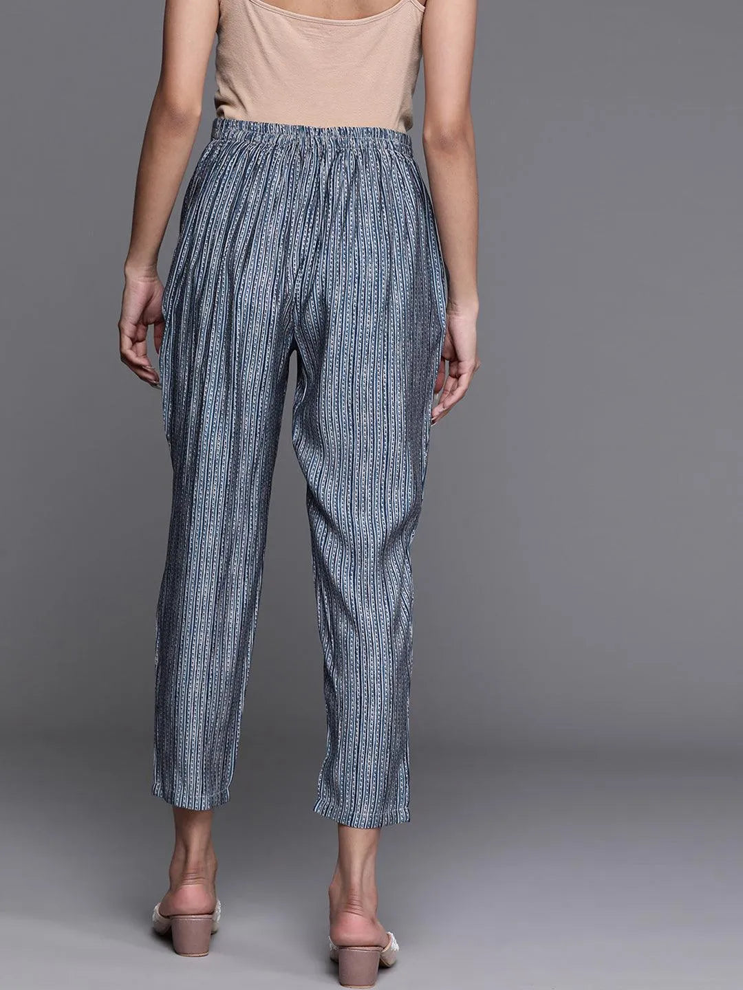 Blue Printed Silk Trousers - Libas