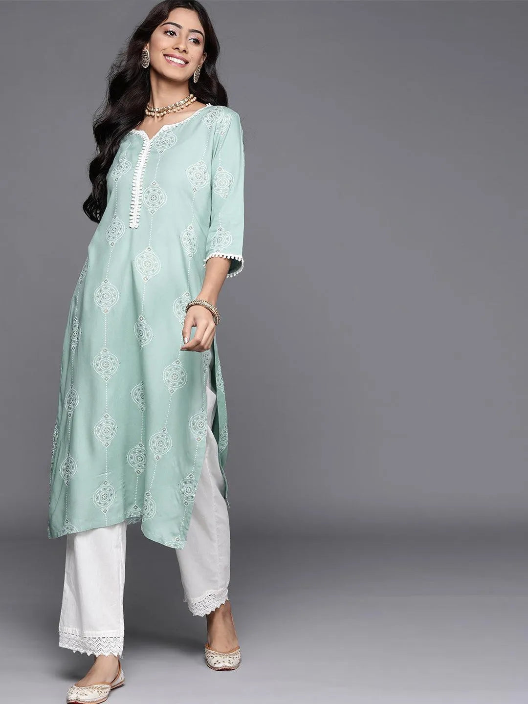 Blue Printed Viscose Rayon Kurta - Libas