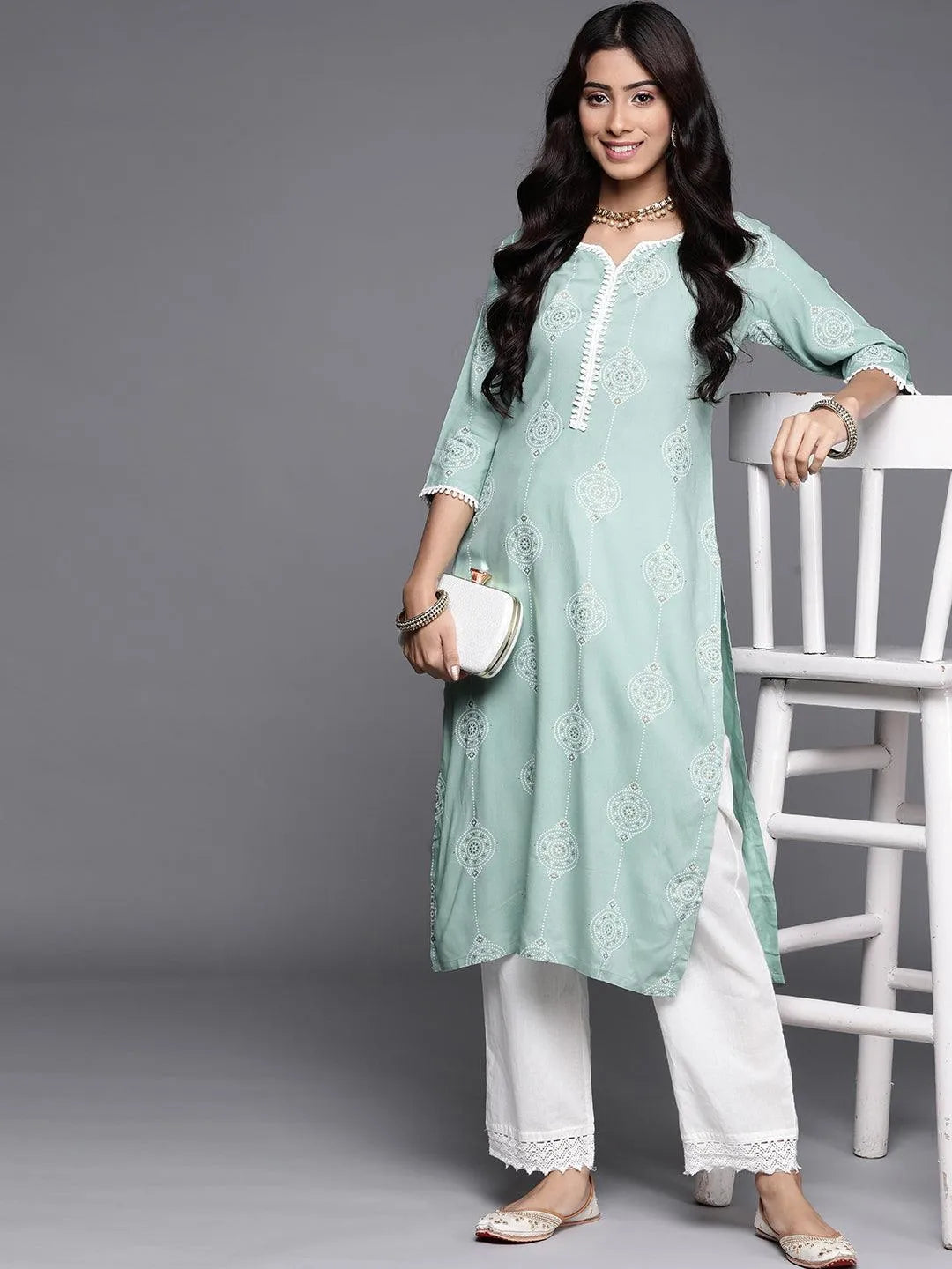 Blue Printed Viscose Rayon Kurta - Libas