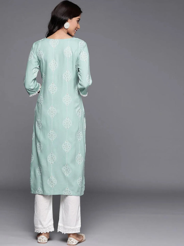 Blue Printed Viscose Rayon Kurta - Libas