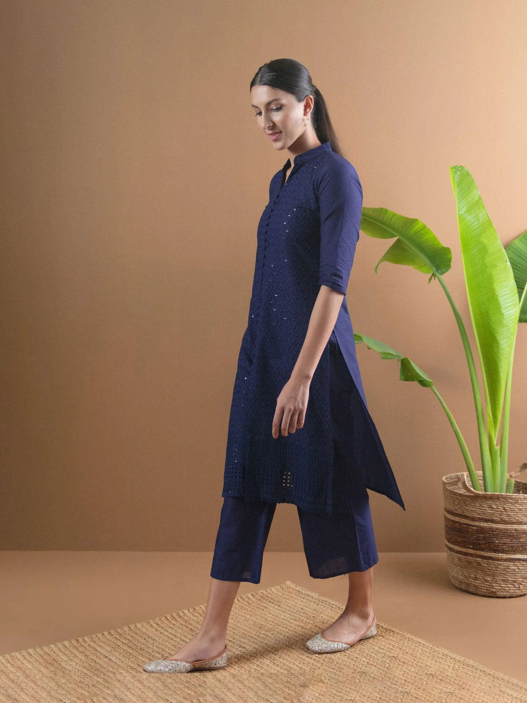 Blue Schiffli Cotton Kurta Set - Libas