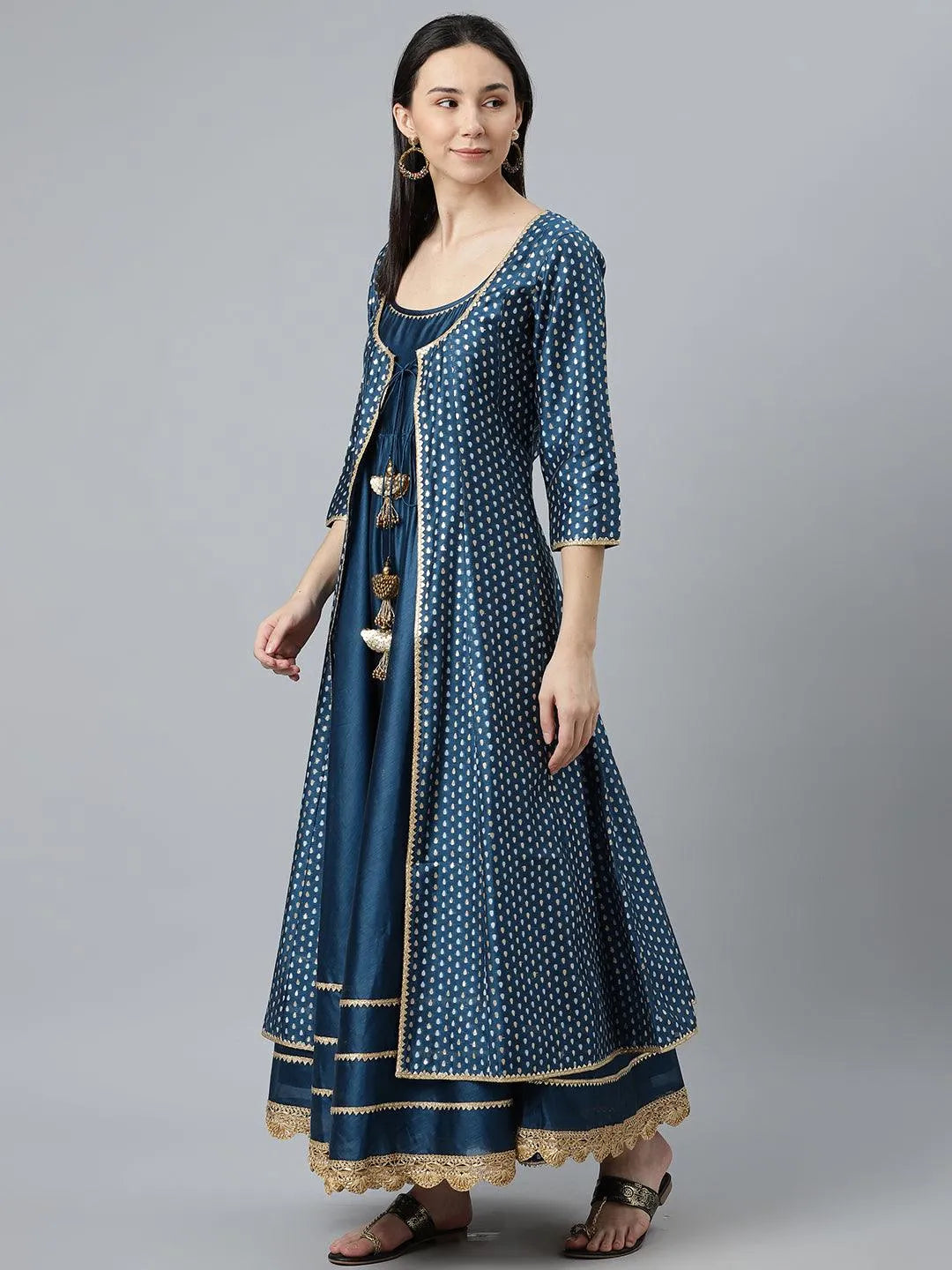 Blue Self Design Chanderi Silk Suit Set - Libas 