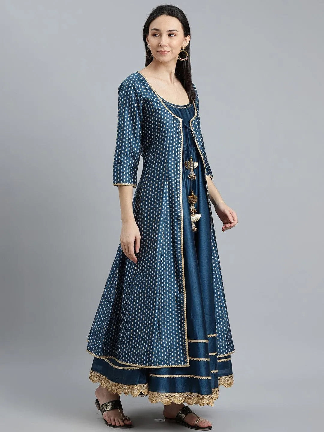 Blue Self Design Chanderi Silk Suit Set - Libas 