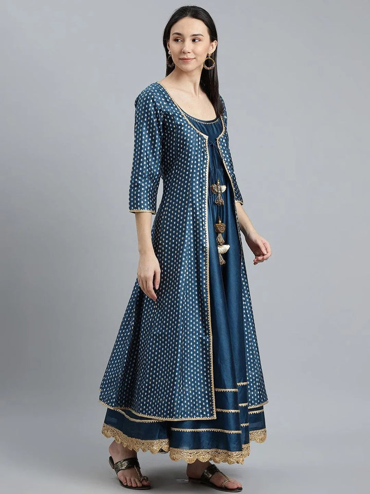 Blue Self Design Chanderi Silk Suit Set - Libas