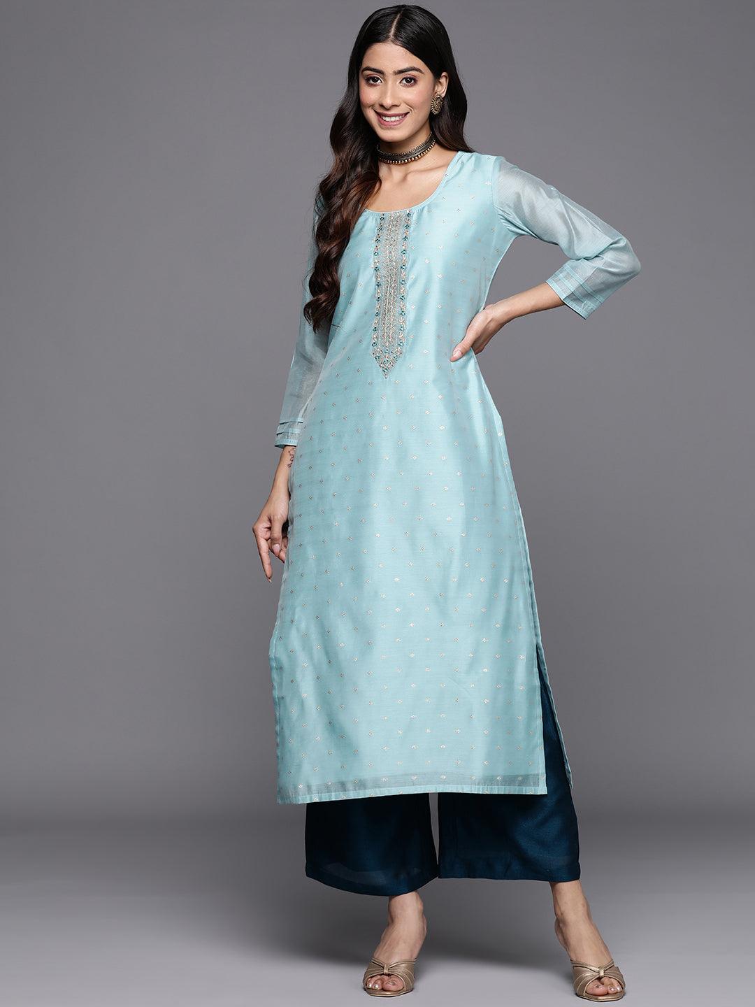 Buy Blue Self Design Chanderi Silk Straight Kurta Online at Rs.813 | Libas