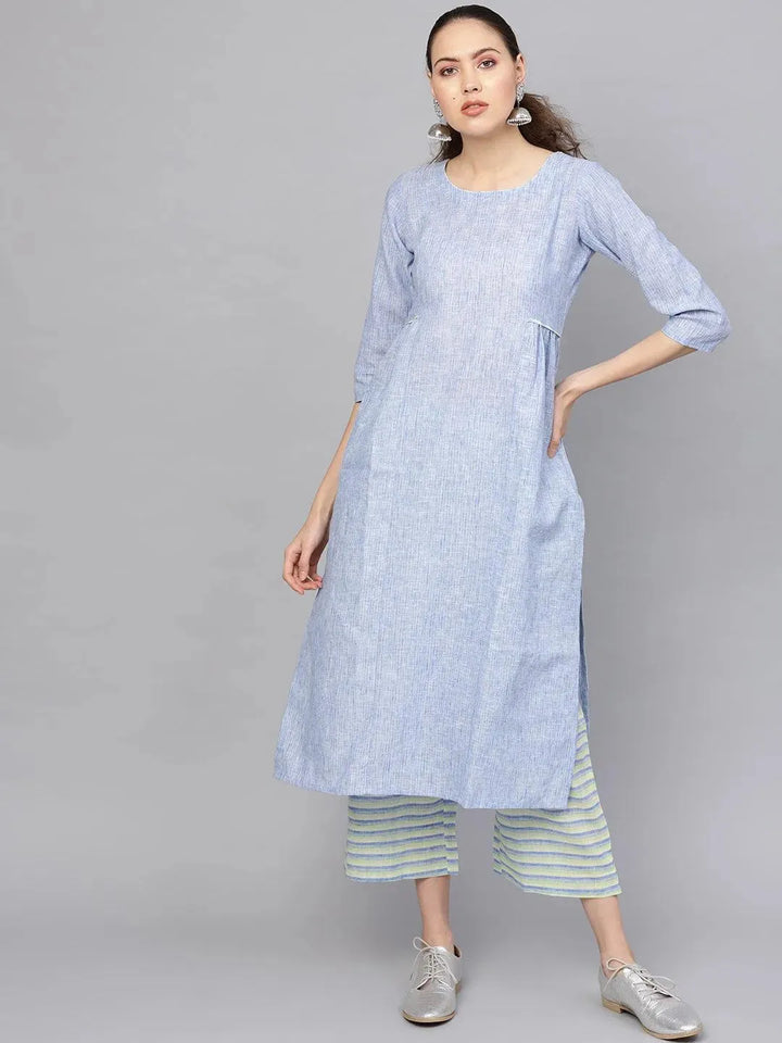 Blue Self Design Cotton Kurta Set - Libas