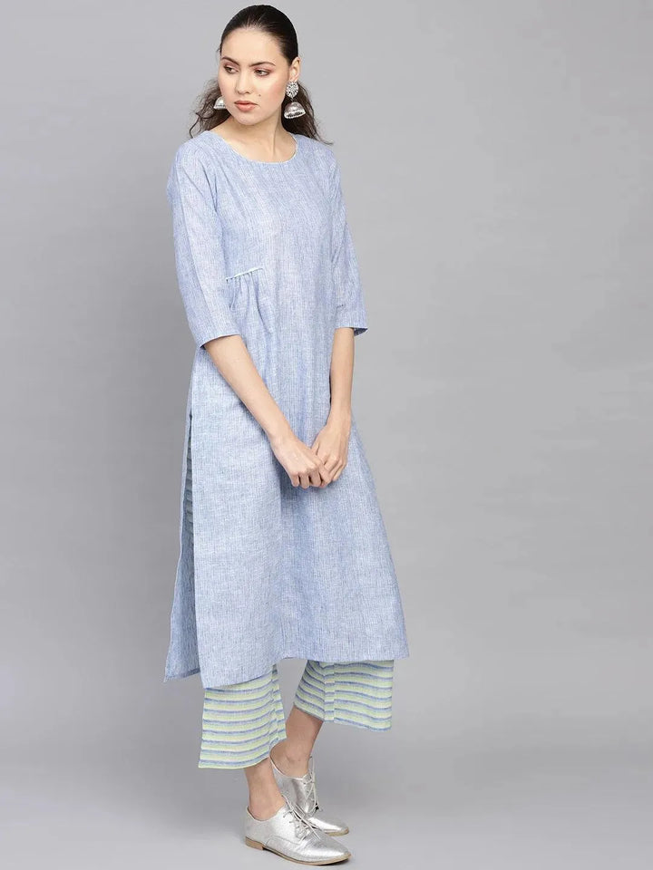 Blue Self Design Cotton Kurta Set - Libas