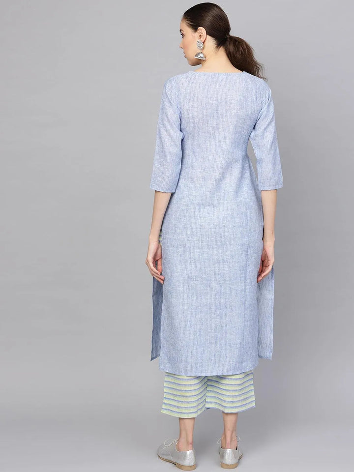 Blue Self Design Cotton Kurta Set - Libas