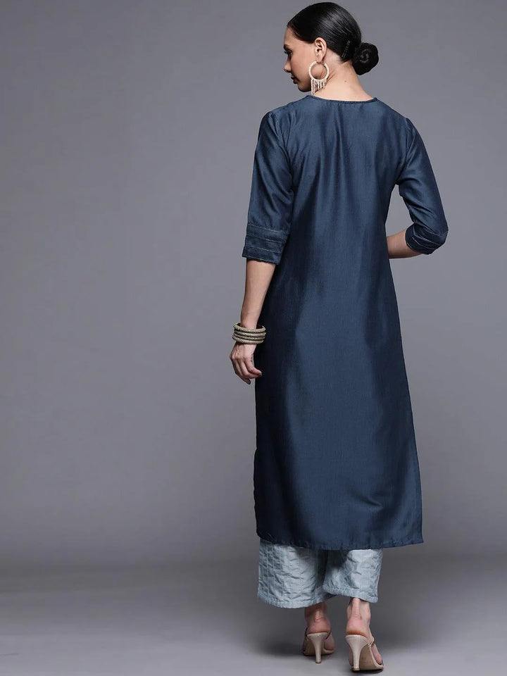 Blue Solid Chanderi Silk Kurta - Libas