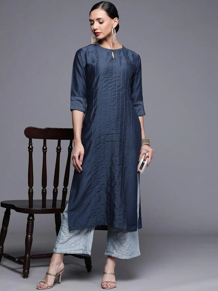 Blue Solid Chanderi Silk Kurta - Libas