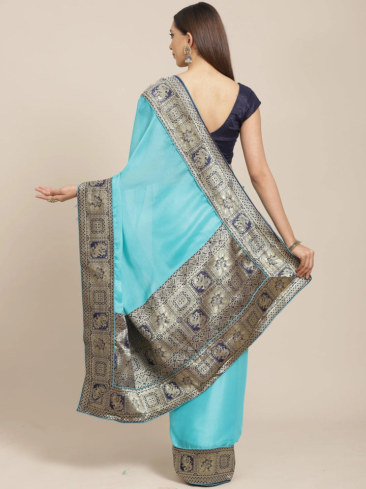 Blue Solid Chiffon Saree - Libas