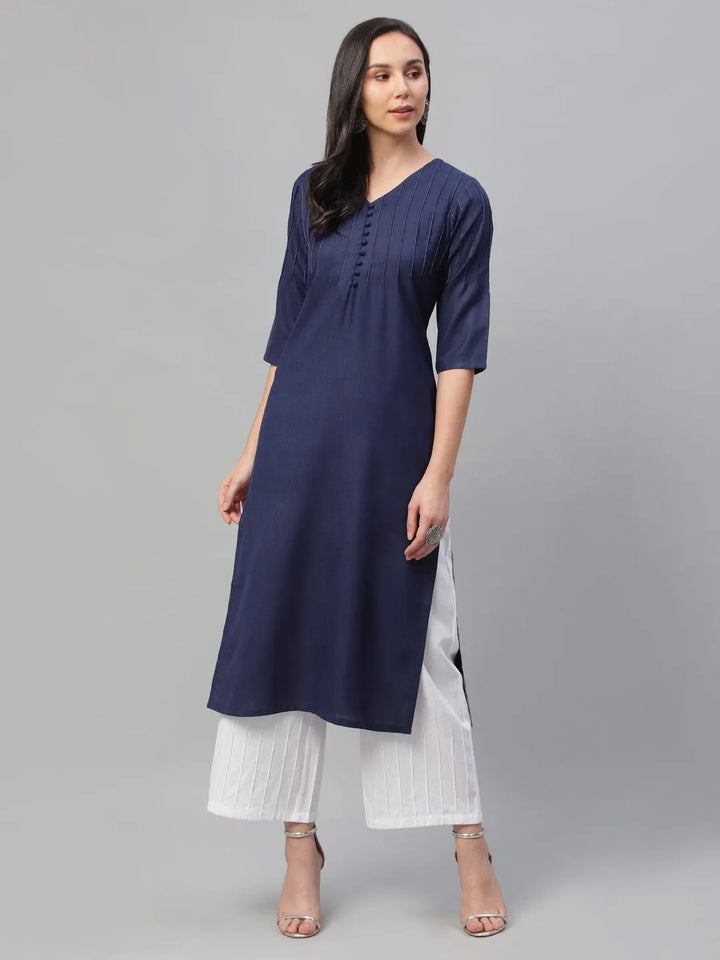 Blue Solid Cotton Kurta - Libas