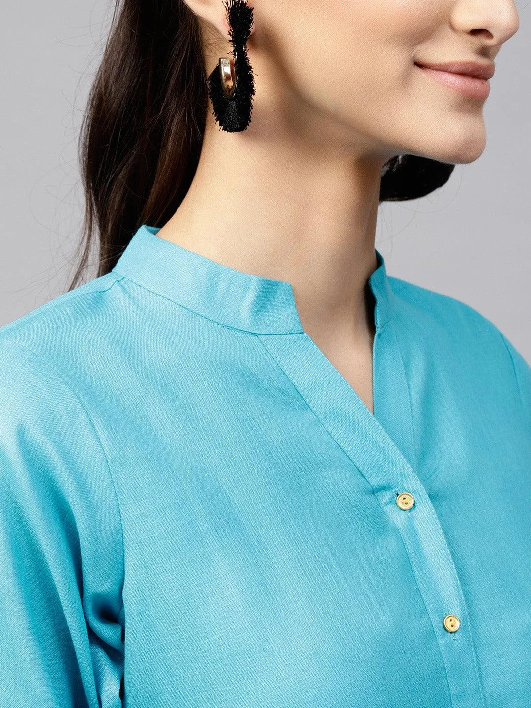 Blue Solid Cotton Kurta - Libas