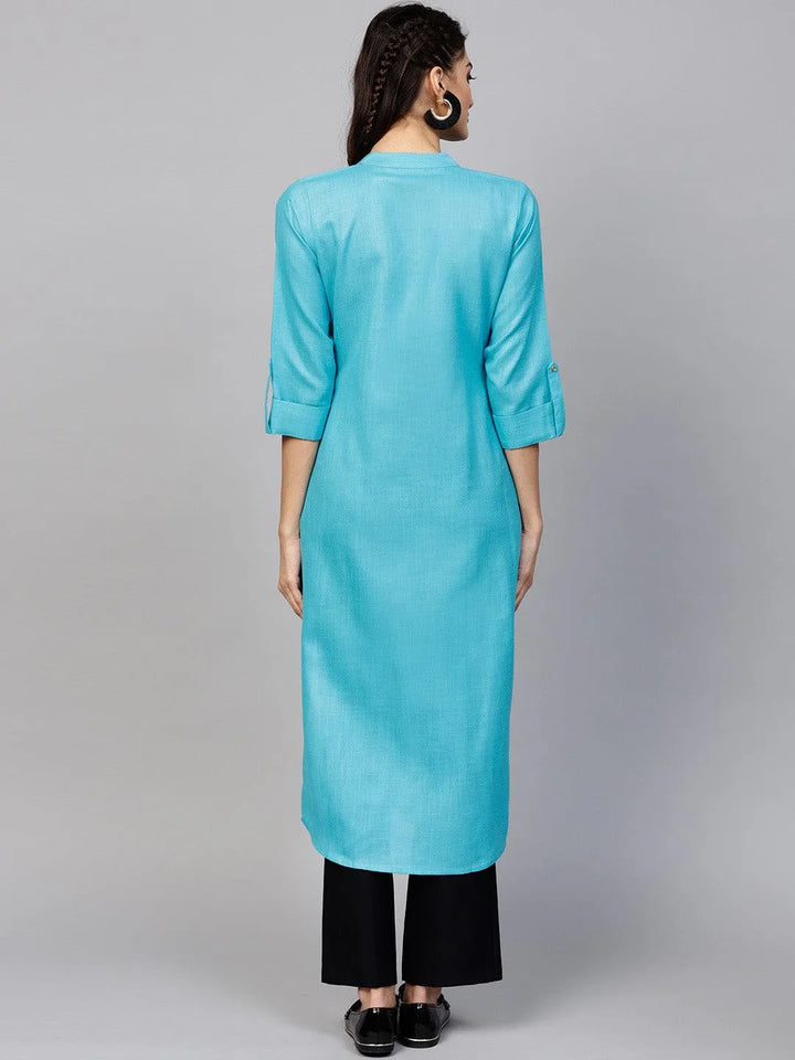 Blue Solid Cotton Kurta - Libas