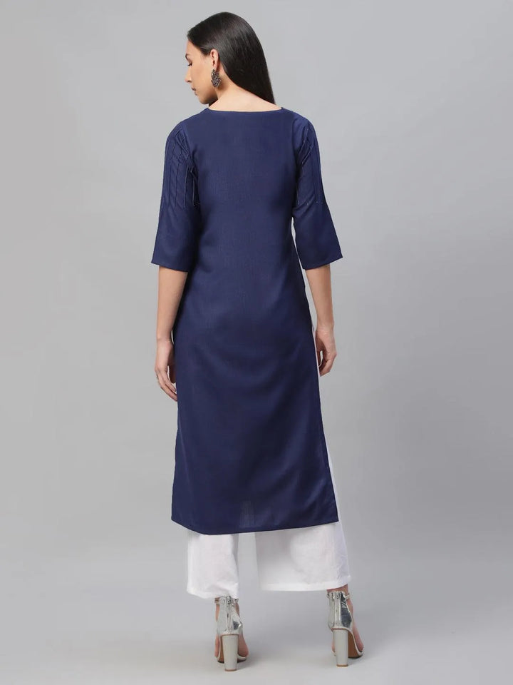 Blue Solid Cotton Kurta - Libas