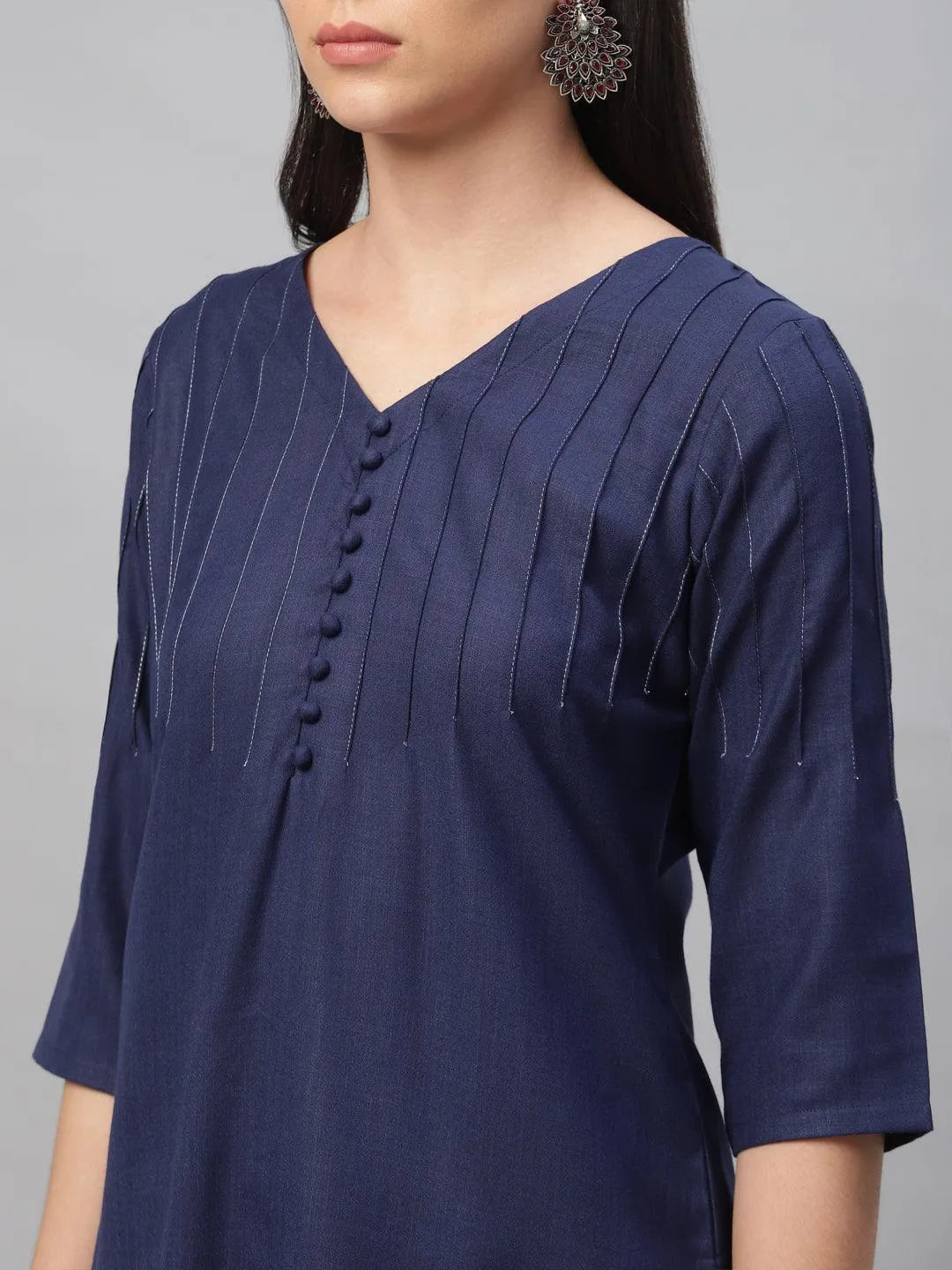 Blue Solid Cotton Kurta - Libas