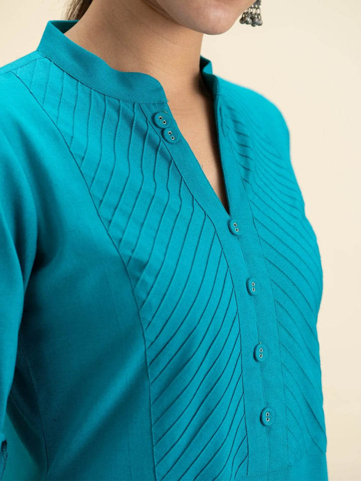 Blue Solid Cotton Kurta - Libas