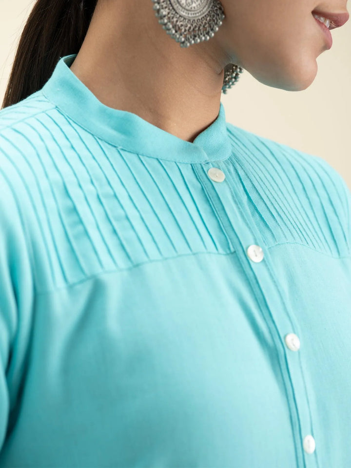 Blue Solid Cotton Kurta - Libas