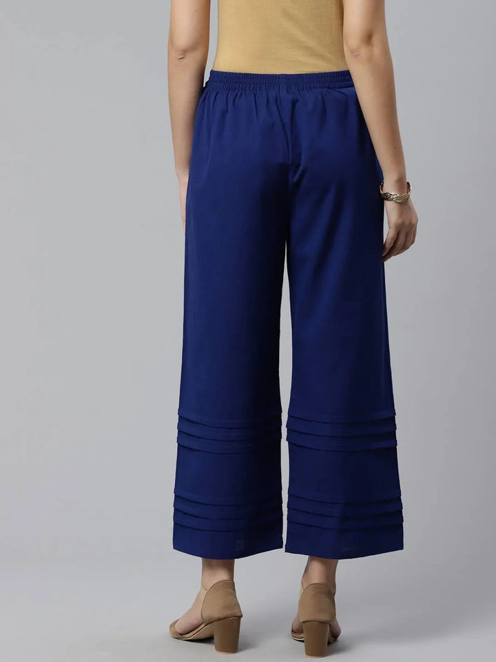 Blue Solid Cotton Palazzos - Libas