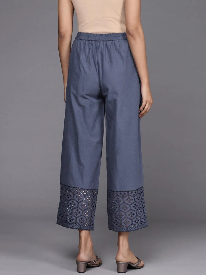 Blue Solid Cotton Palazzos - Libas