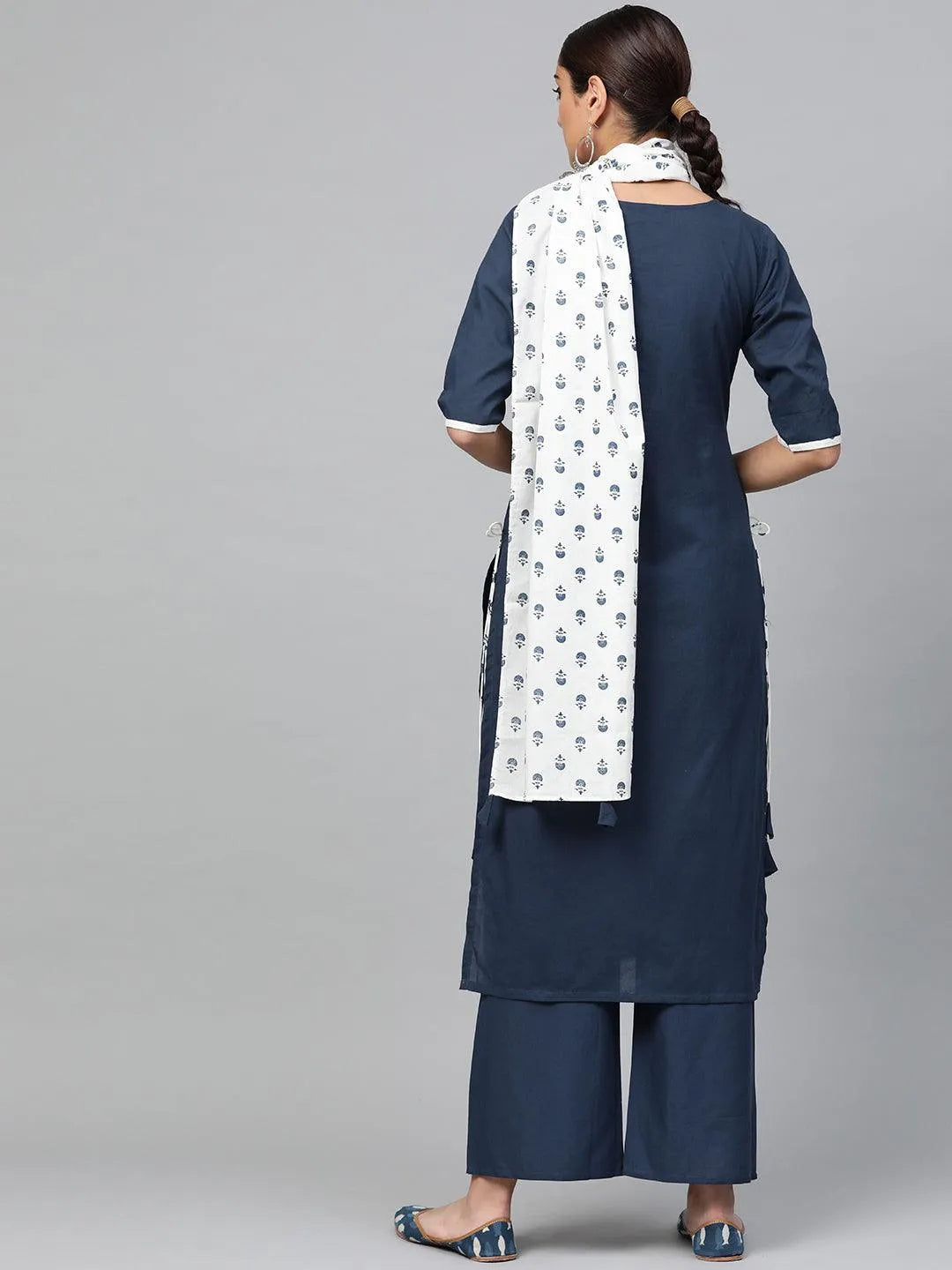 Blue Solid Cotton Suit Set - Libas