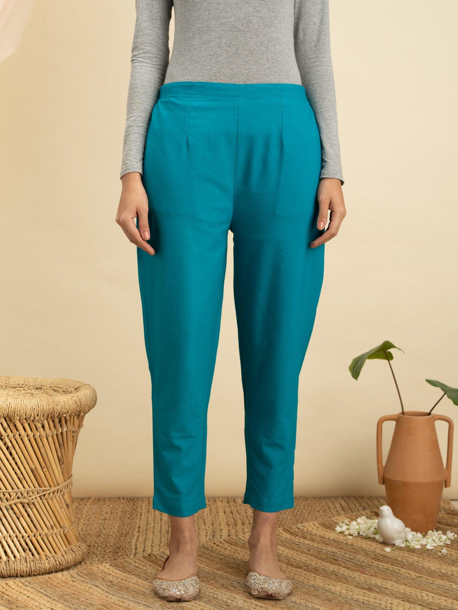 Libas Women Turquoise Blue Floral Yoke Design Regular Gotta Patti Kurta  with Trousers & With Dupatta - Absolutely Desi