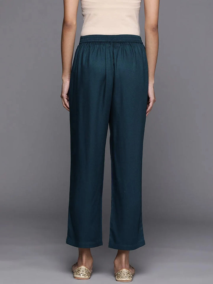 Blue Solid Pashmina Wool Trousers - Libas