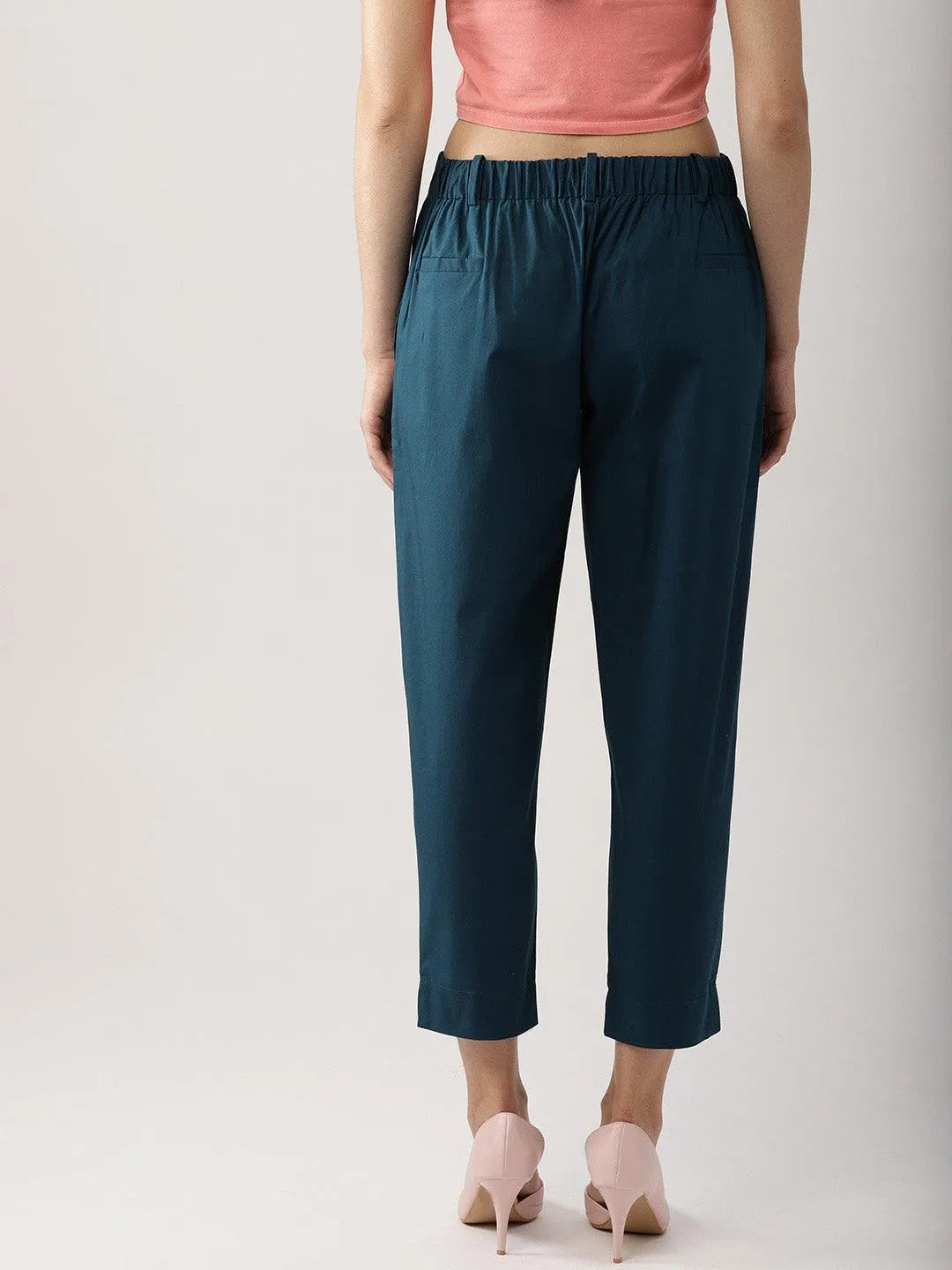 Blue Solid Polyester Trousers - Libas