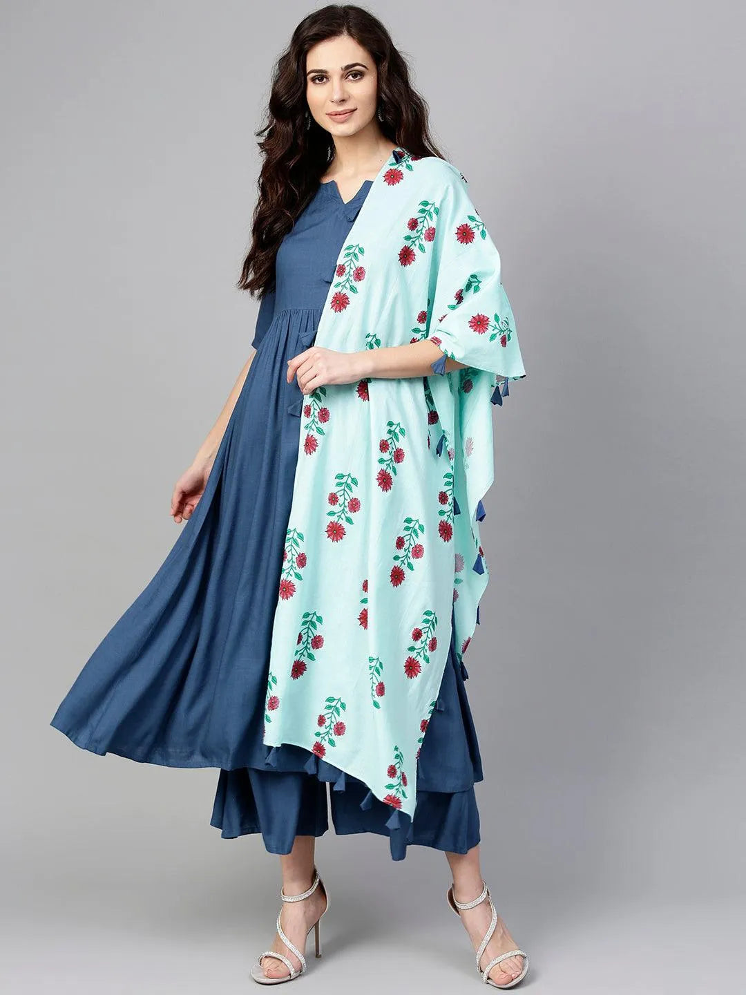 Blue Solid Rayon Suit Set - Libas