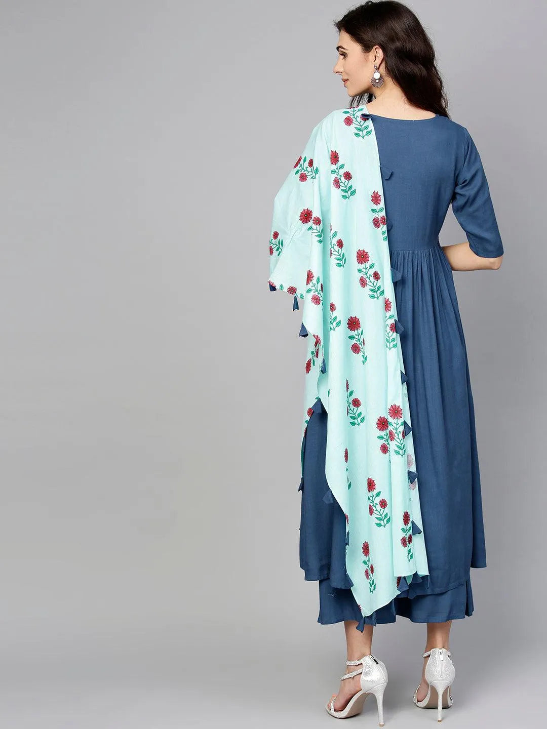 Blue Solid Rayon Suit Set - Libas