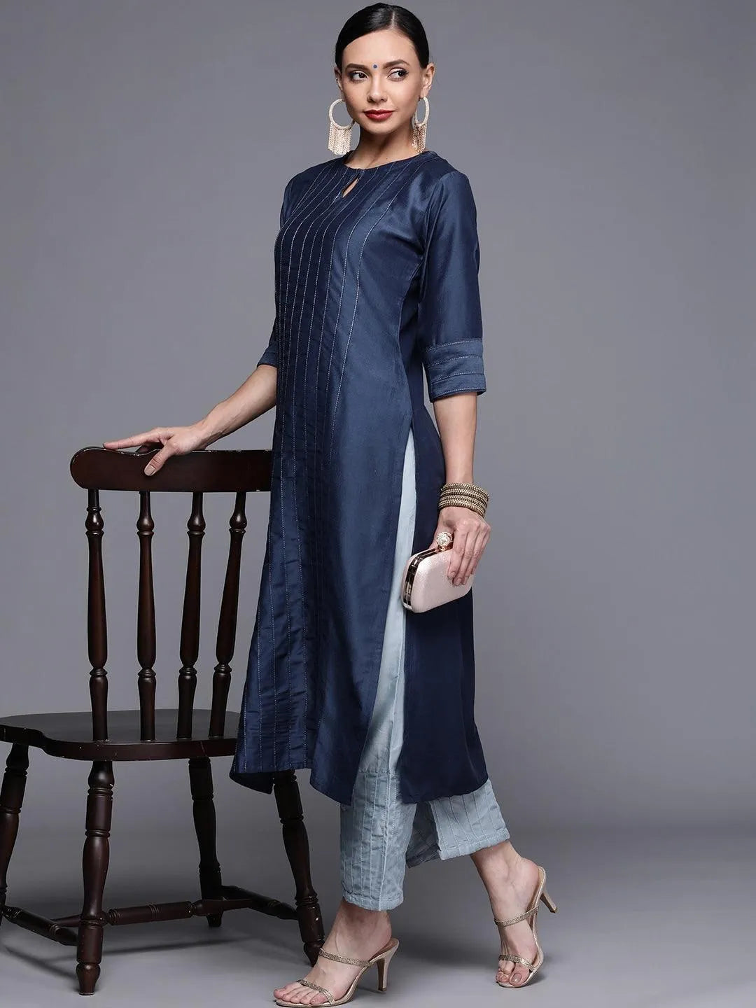 Blue Solid Silk Palazzos - Libas