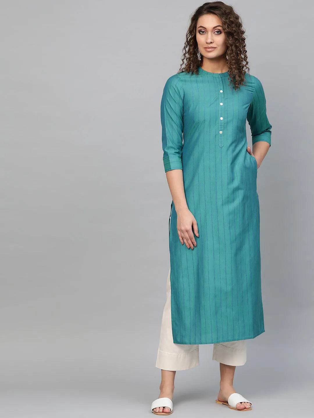 Blue Striped Cotton Kurta - Libas