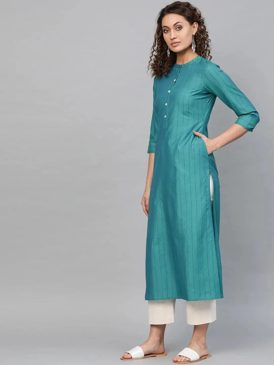 

Buy Blue Striped Cotton Kurta - 8671- | Libas Ethnic Wear Online