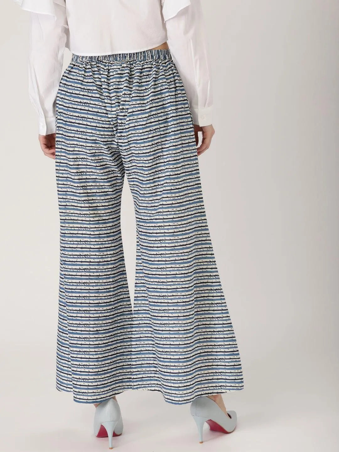 Blue Striped Cotton Palazzos - Libas 