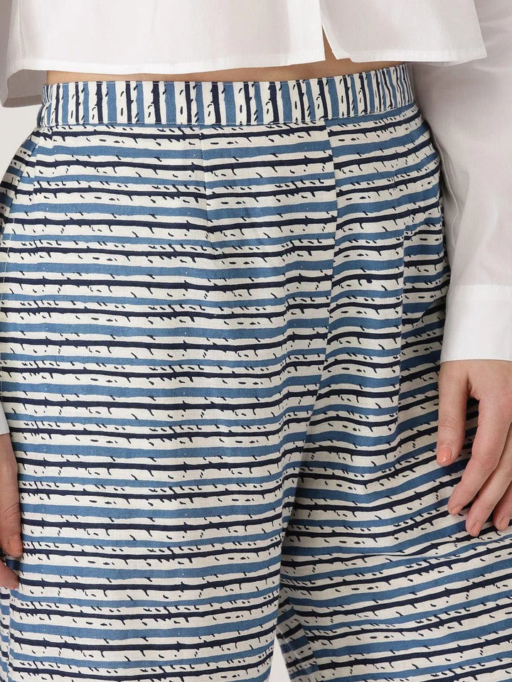 Blue Striped Cotton Palazzos - Libas